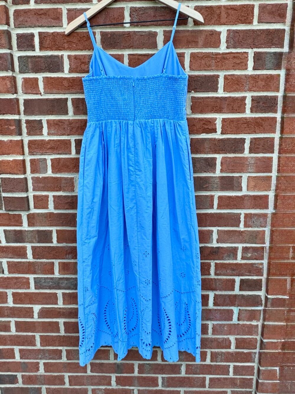 Calypso St. Barth Blue Cotton Eyelet Midi Dress Sz 6 Strappy Sleeves Pockets - Picture 3 of 14